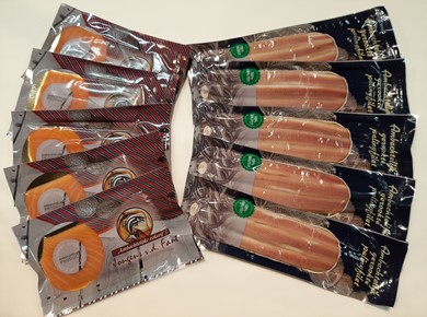 5 pakjes palingfilet en 5 pakjes koud gerookte zalmfilet lang gesneden